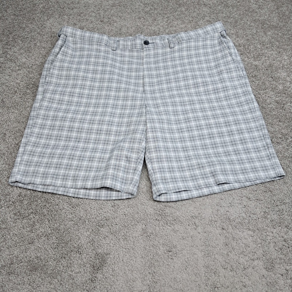 Haggar Cool 18 Pro Mens Grey Plaid Expandable Waist Golf Shorts Size 42